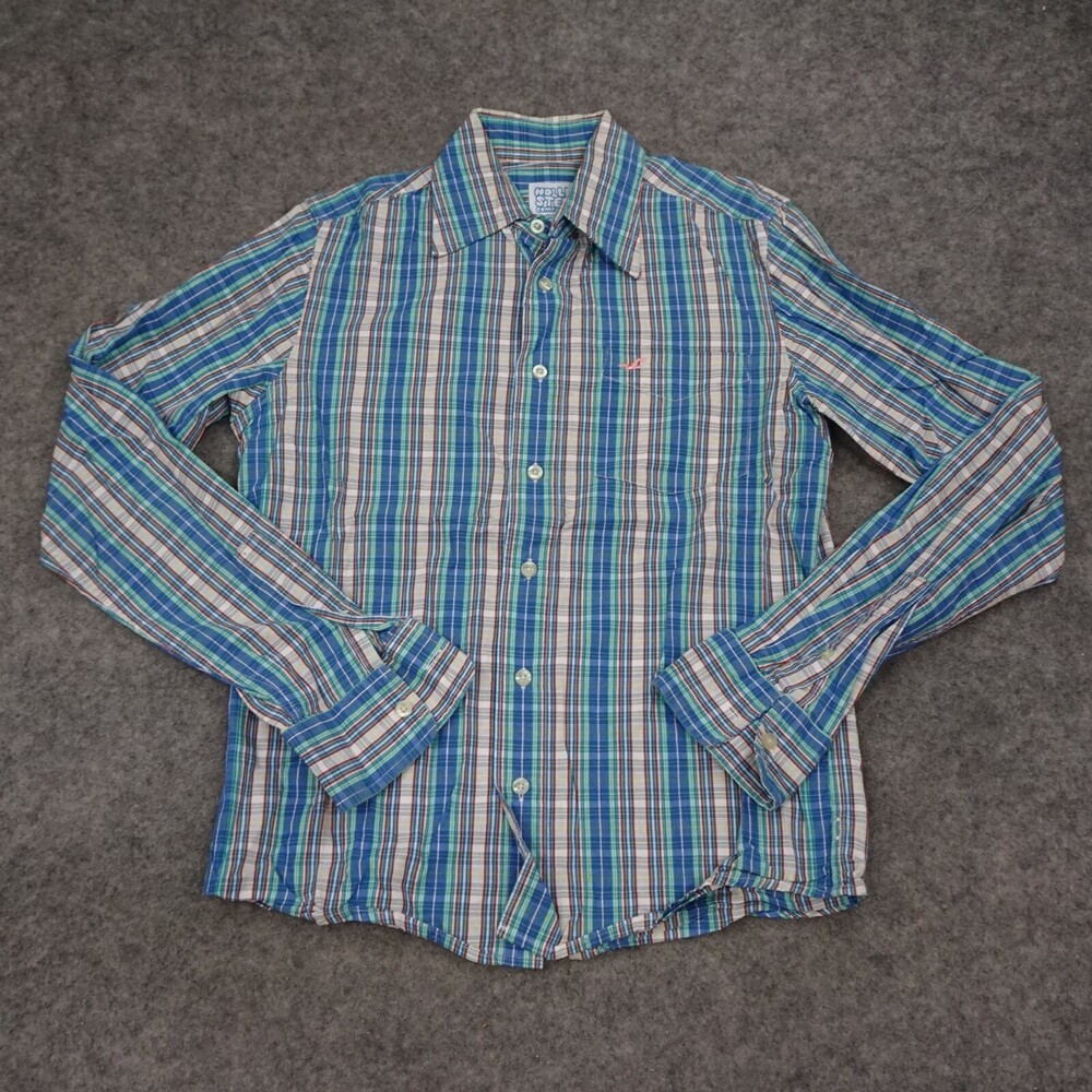 Hollister Shirt Mens Small S Blue Button Up Plaid Long Sleeve Casual